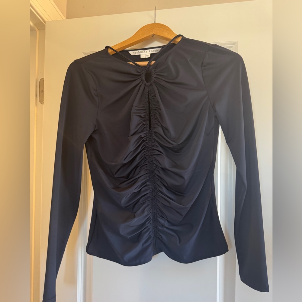 Veronica Beard Navy Ruched Blouse